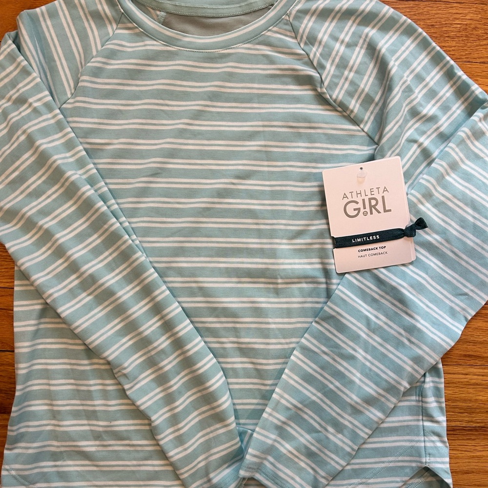Athleta Striped Blue Long Sleeve Shirt- Comeback Top